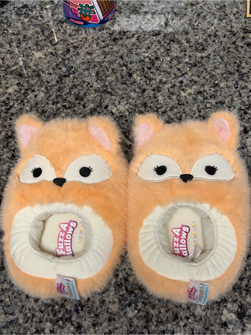 Fuzza Mallows Kids' Orange Plush Fox Slippers